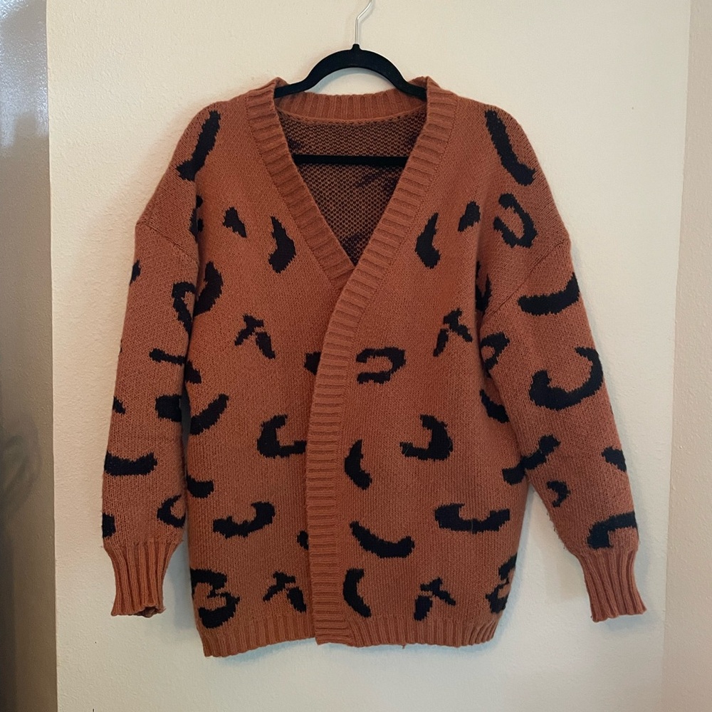 Brown and Black Leopard Print Cardigan